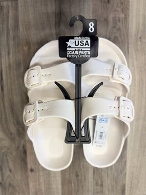 Womens White Double Buckle Slide Sandals Size 8 Made in USA NEW